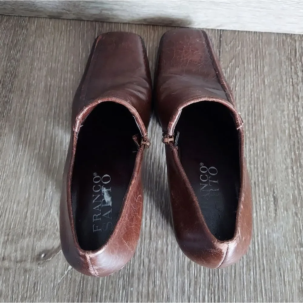 Franco Sarto Vintage Brown Square Toe Side Zip Pumps 6.5
